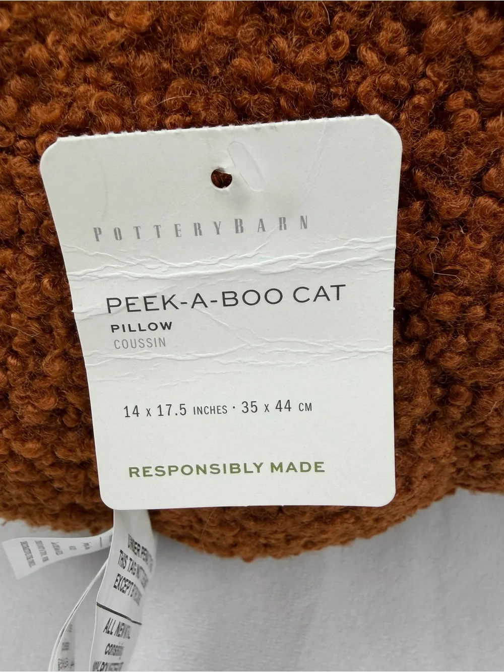 Pottery Barn Peek a Boo Cat Jack o' Lantern Pumpkin Plush Pillow Halloween NWT